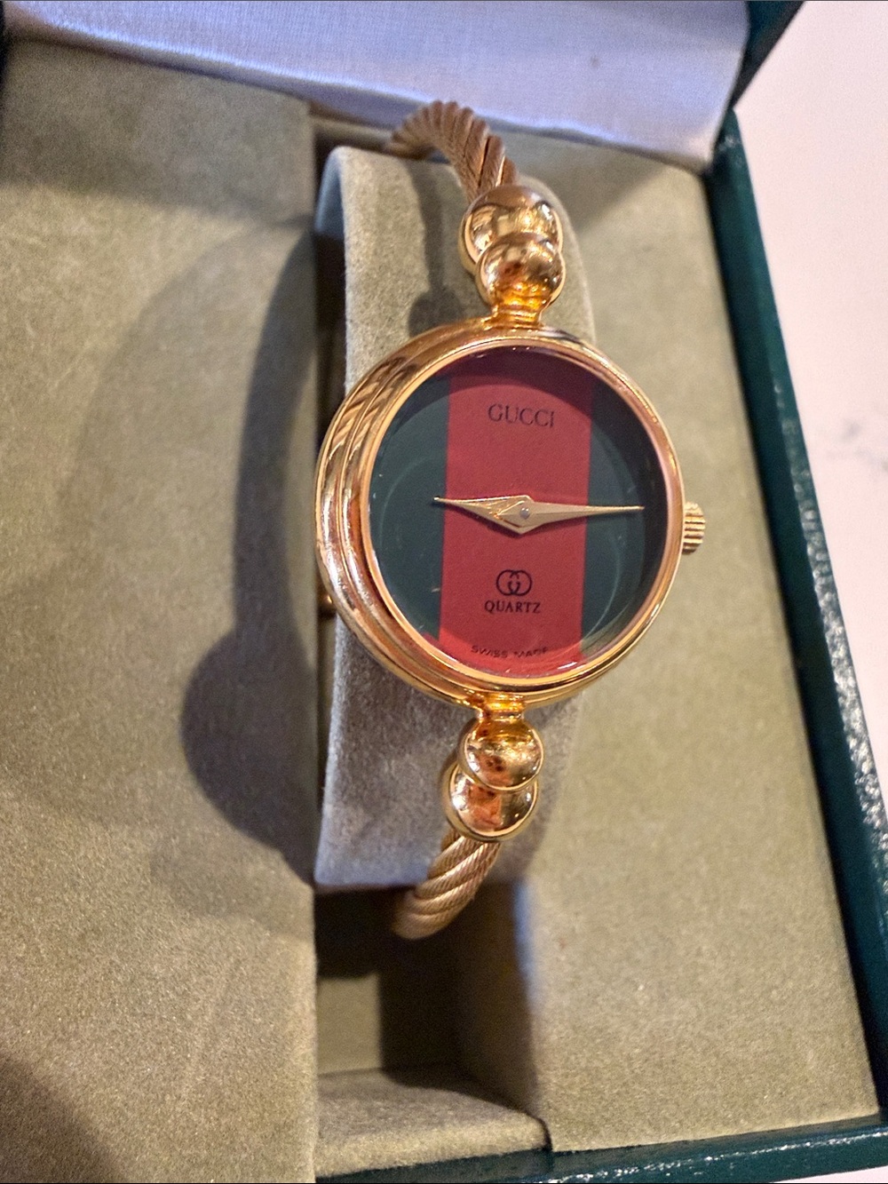 Gucci Flexible Rope Style Gold Tone Bangle Watch with Sherry Line Dial